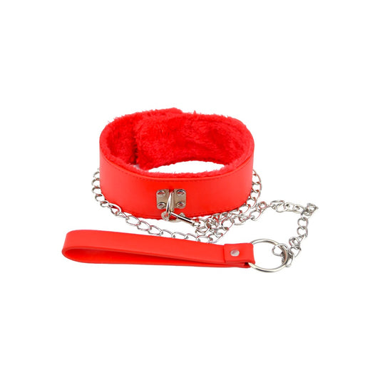 Bound to Please Furry Collar with Leash Red - Hotjim