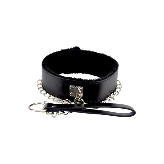 Bound to Please Furry Collar with Leash Black - Hotjim