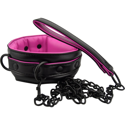 Bound to Please Pink & Black Bondage Collar & Leash - Hotjim